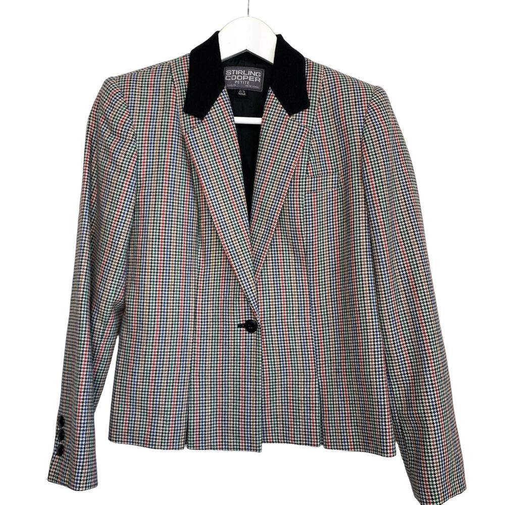 Vintage 90s Stirling Cooper Plaid Cropped Blazer Single Button XS Petite Wool